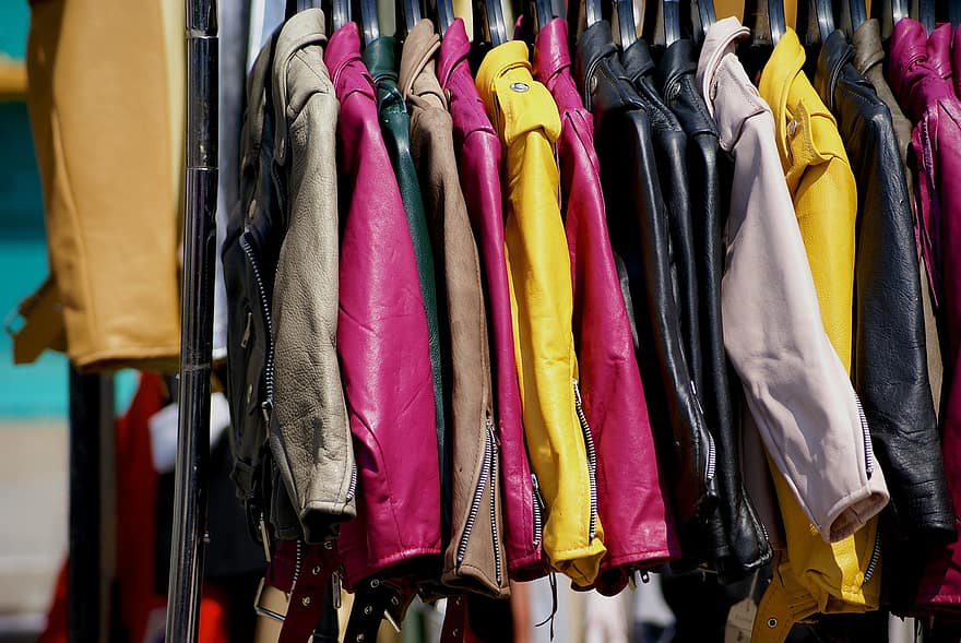 wholesale jackets hung in a wholesale clothing store